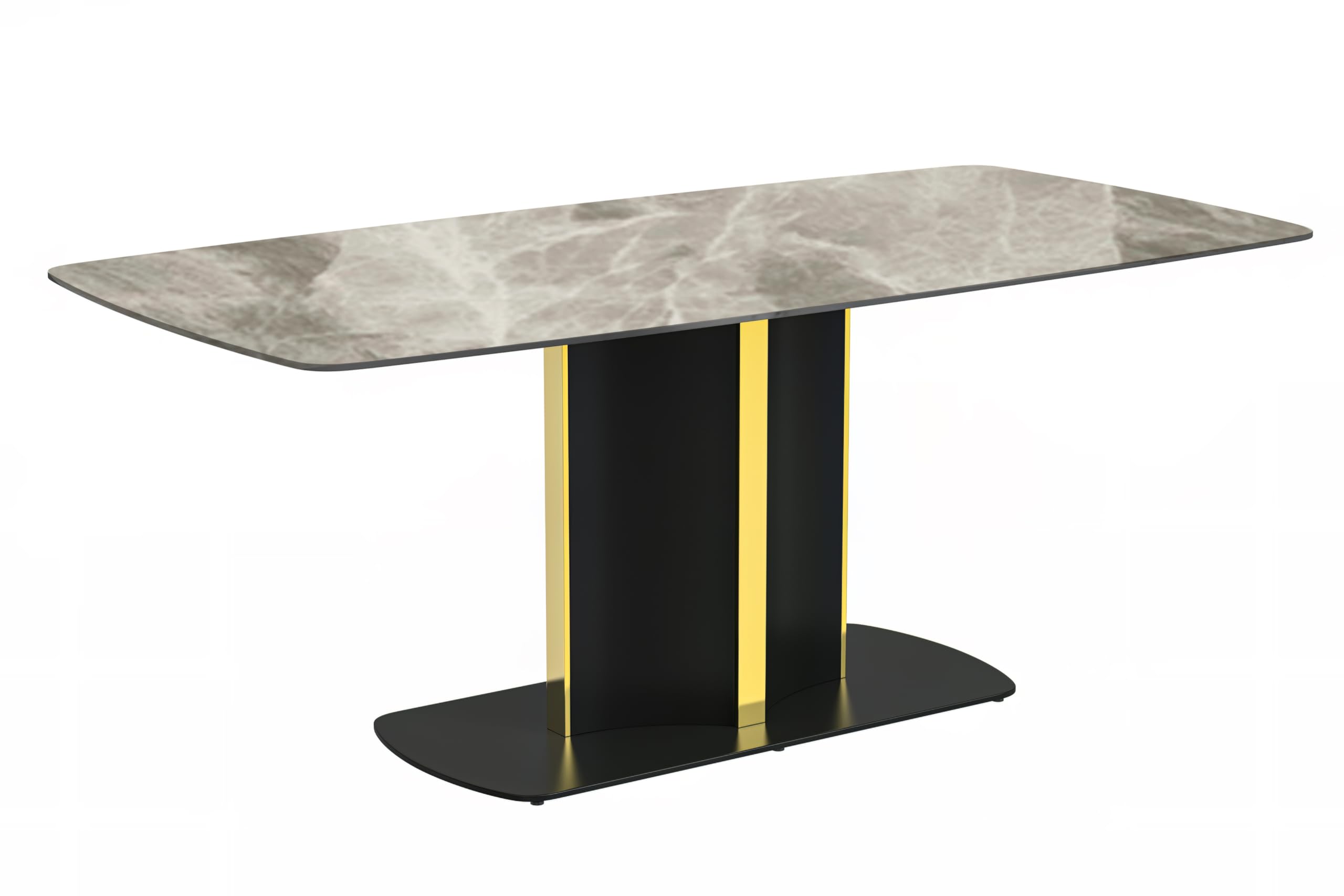 Modern Dining Table Black and Gold Base, With 55 Deep Grey Sintered Stone Top