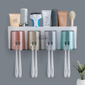 modnook Bathroom Toothbrush Holder Wall Mount with 4 Cups | Stickable Plastic Toothbrush & Toothpaste Stand | Wall Storage Organ