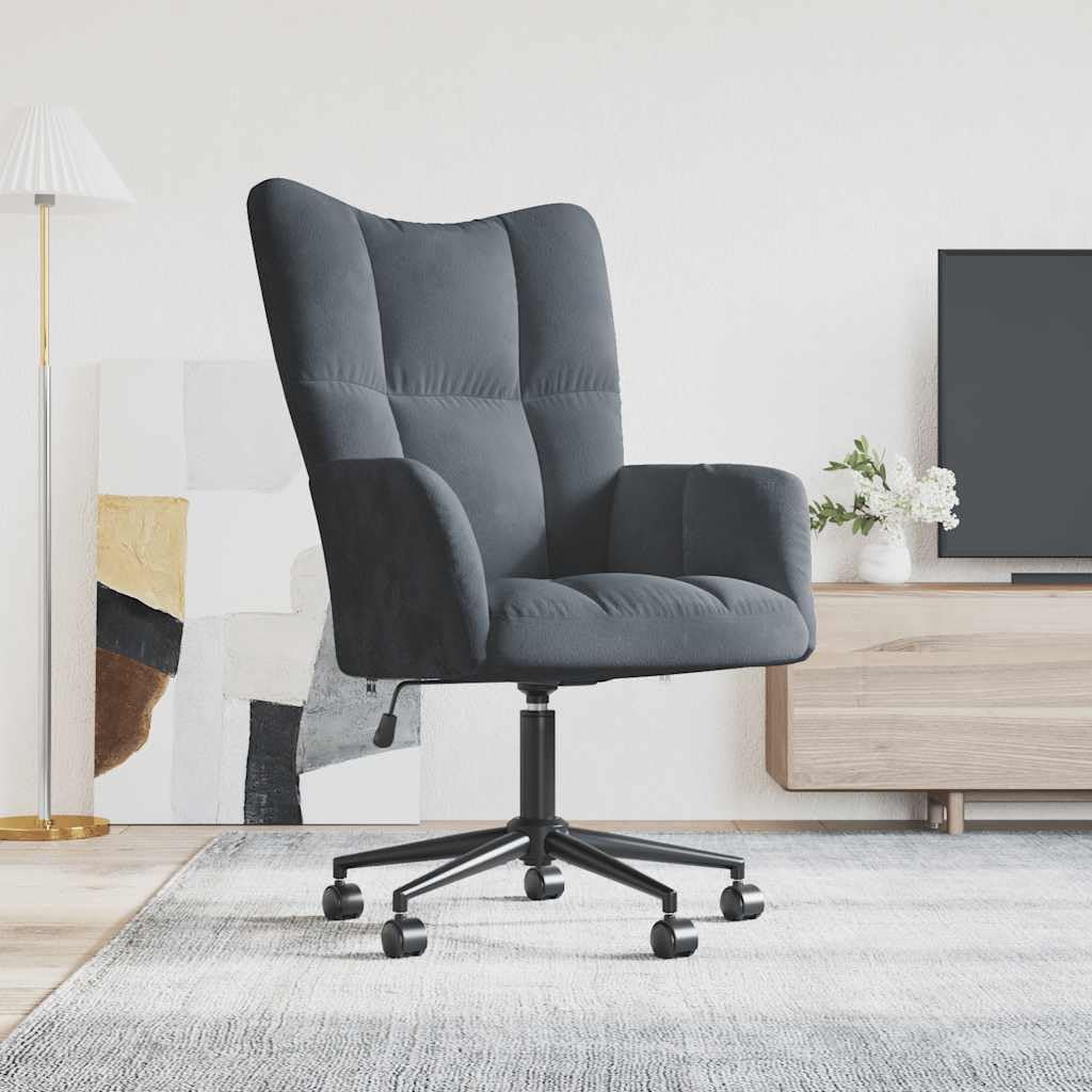 vidaXL Recliner Chair with Wheels, Height-Adjustable, Rotatable, TV Chair, Upholstered Chair, Relaxing Chair, Wing Chair, Living Room, Dark Grey, Velvet