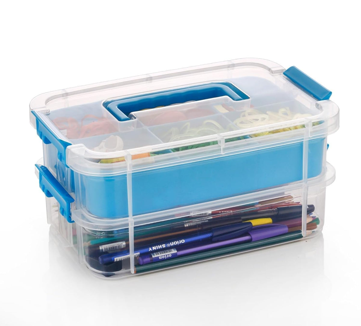 UNFOLD Multipurpose Plastic Storage Organizer Box | Clear Stack & Carry Container with Handle | Multi Compartment Storage Bin fo