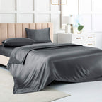 Satin Bed Sheets King Size Sheets, Grey Silk Sheets, 4 - Pieces Soft Bedding Set With 1 Deep Pocket Fitted Sheet,1 Flat Sheet,2