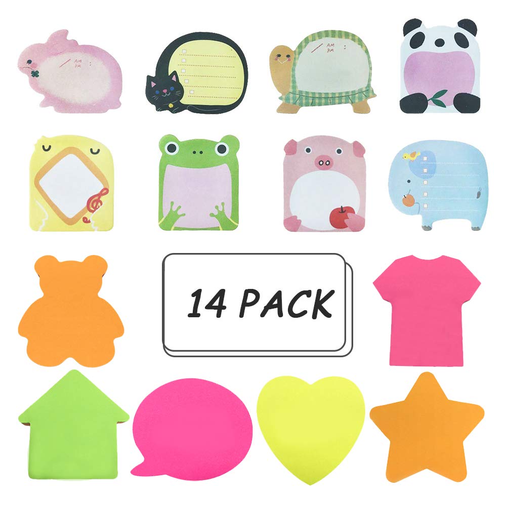 Sticky Notes, Self-Stick Removable Shaped Sticky Notes - 14 Pads - 100 Sheets 6 Pad Shaped Notes -20 Sheets 8 Pad Animal Notes(1