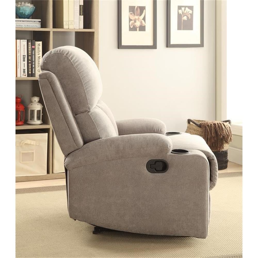 Acme Rosia Fabric Upholstered Motion Recliner With Pillow Top Armrest In Gray