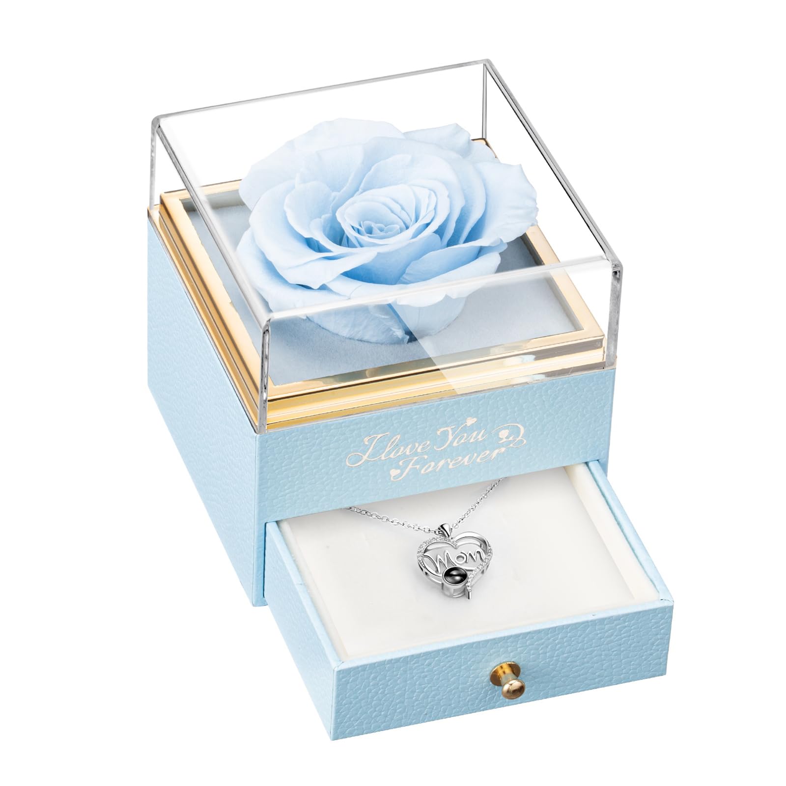 Wildlove Preserved Real Light Blue Rose Forever Flowers Gifts For Mom Birthday Gifts From Daughter, Son, Kids, I Love You Foreve