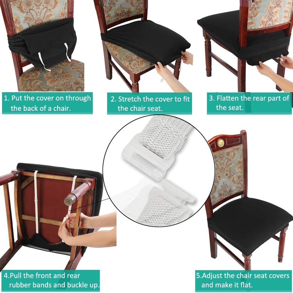 Buyue Luxury Dining Room Chair Covers Set Of 4, Easy Installation Stretchy Jacquard Armless Kitchen Chair Seat Protectors, Rear Covered- Beige- 4
