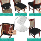 Buyue Luxury Dining Room Chair Covers Set Of 4, Easy Installation Stretchy Jacquard Armless Kitchen Chair Seat Protectors, Rear Covered- Beige- 4