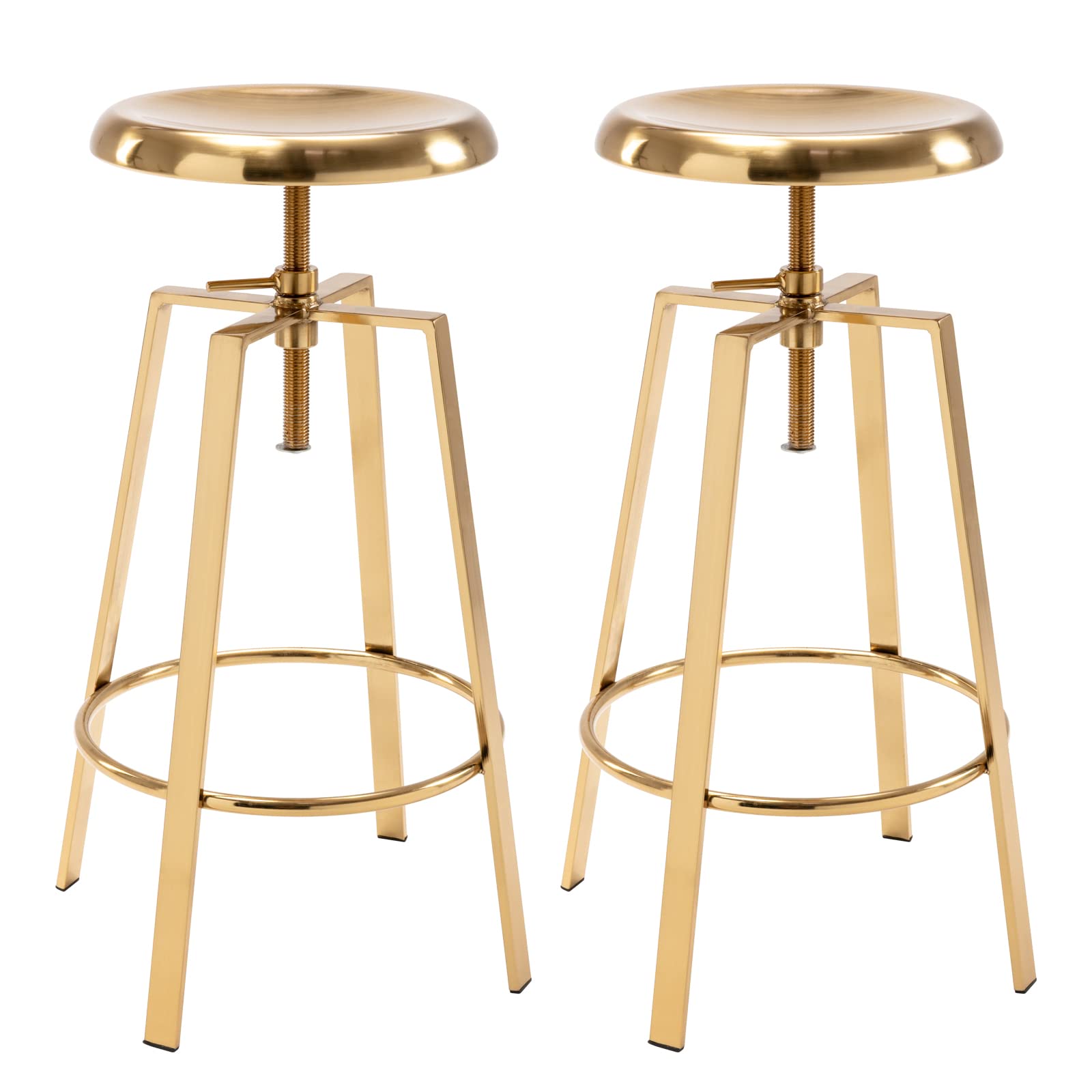 Brage Living Atlas Industrial Bar Stools Set of 2, Adjustable Swivel Four Legged Round Metal Barstools, Backless Counter Height 