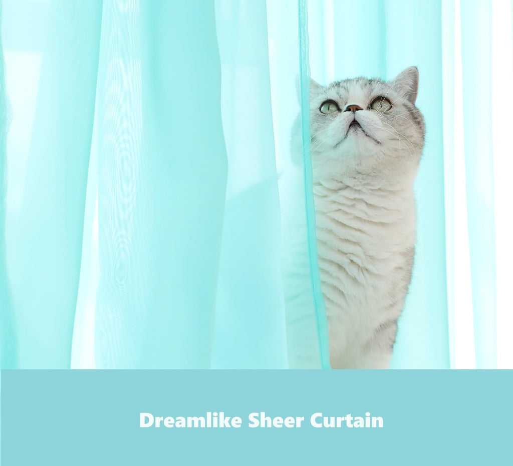 Pi Sheer Curtains,Valance Small Window Treatment Light Voile With Rod Pocket For Café/Kitchen/Bedroom/Living Room 2 Panels (W42Xl30,Lake Blue)