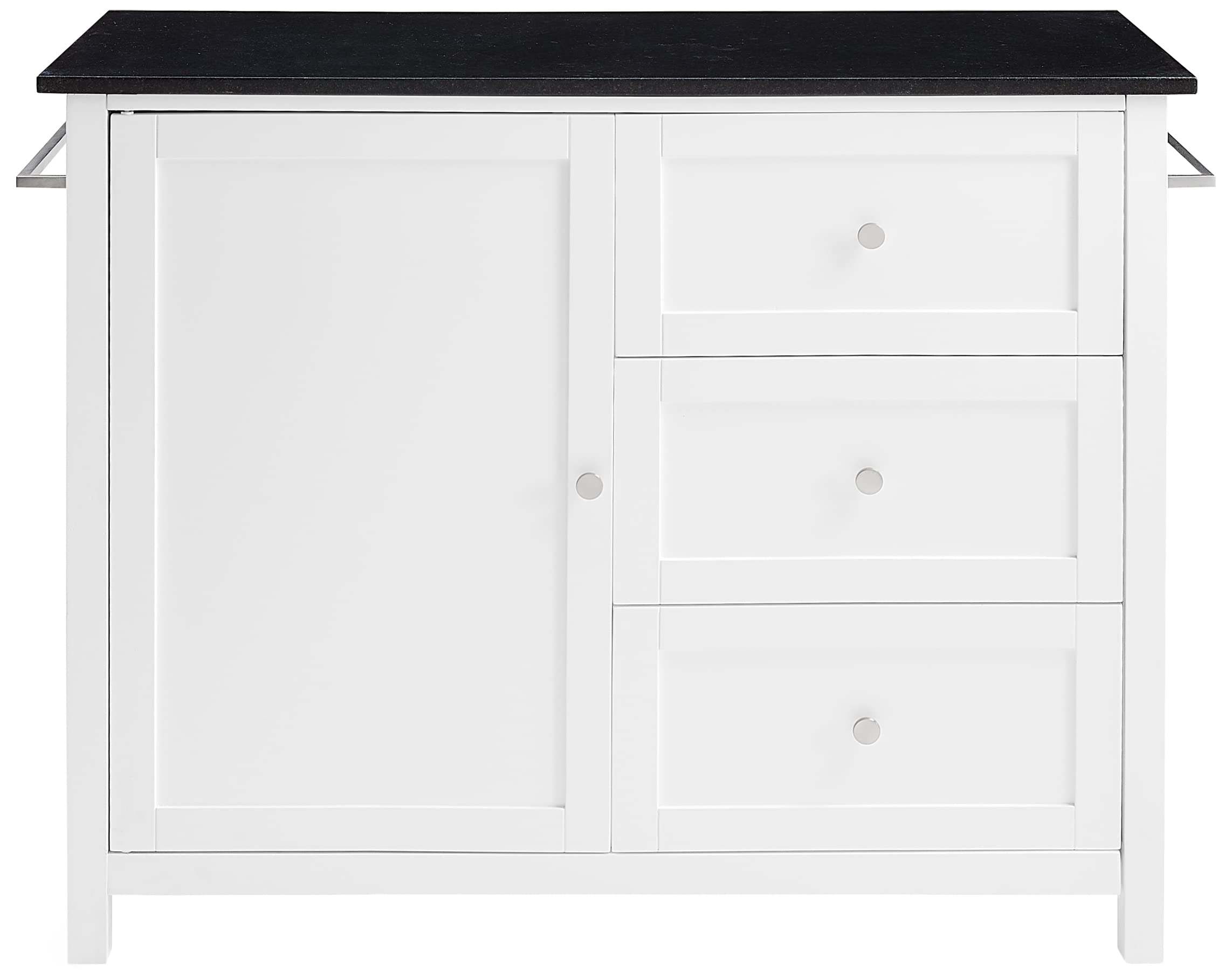 Crosley Furniture Soren Granite Top Rolling Kitchen Island Cart, Microwave Stand, Coffee Bar, With Shelves, Black