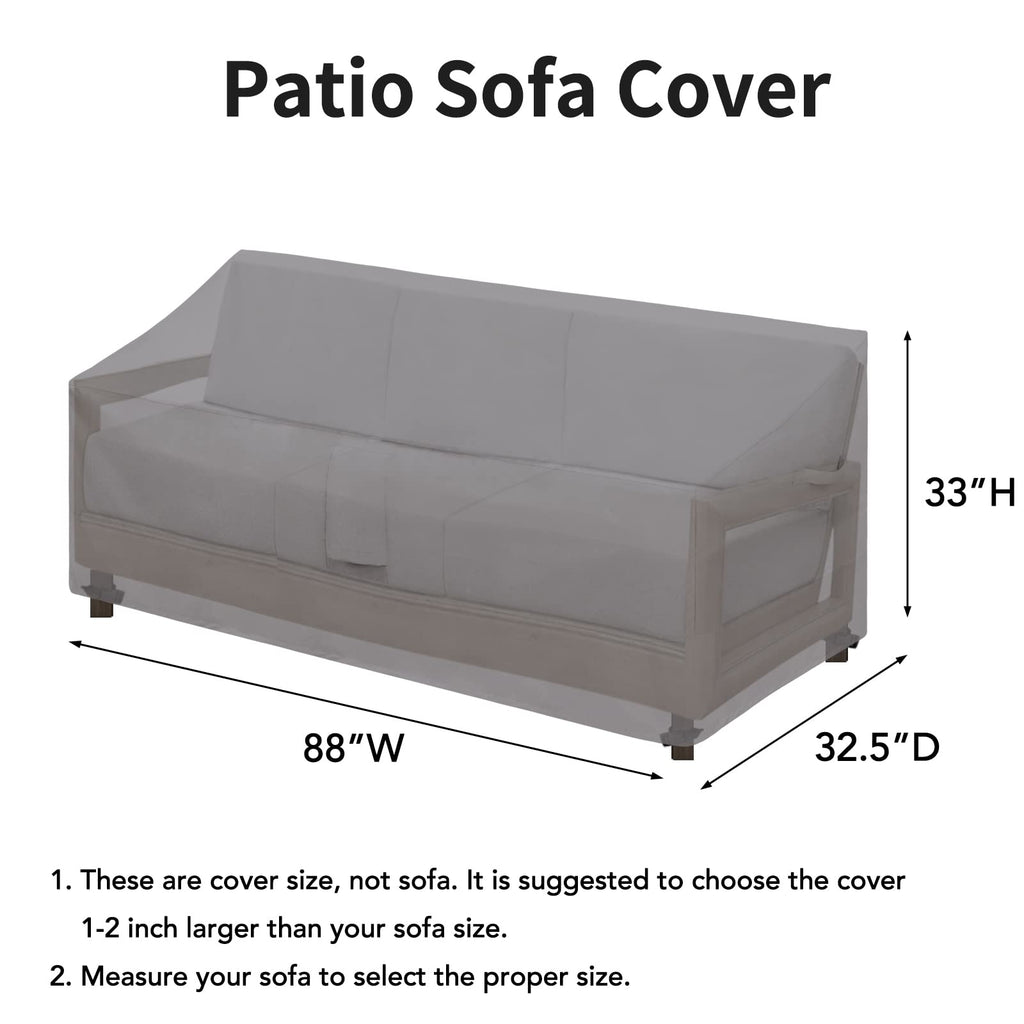 Easy-Going Waterproof Patio Sofa Cover Uv Resistant 3 Seater Outdoor Sofa Cover Weatherproof Lawn Patio Furniture Cover With Tape Sealed Seam (88Wx32.5Dx33H Inch, Gray)