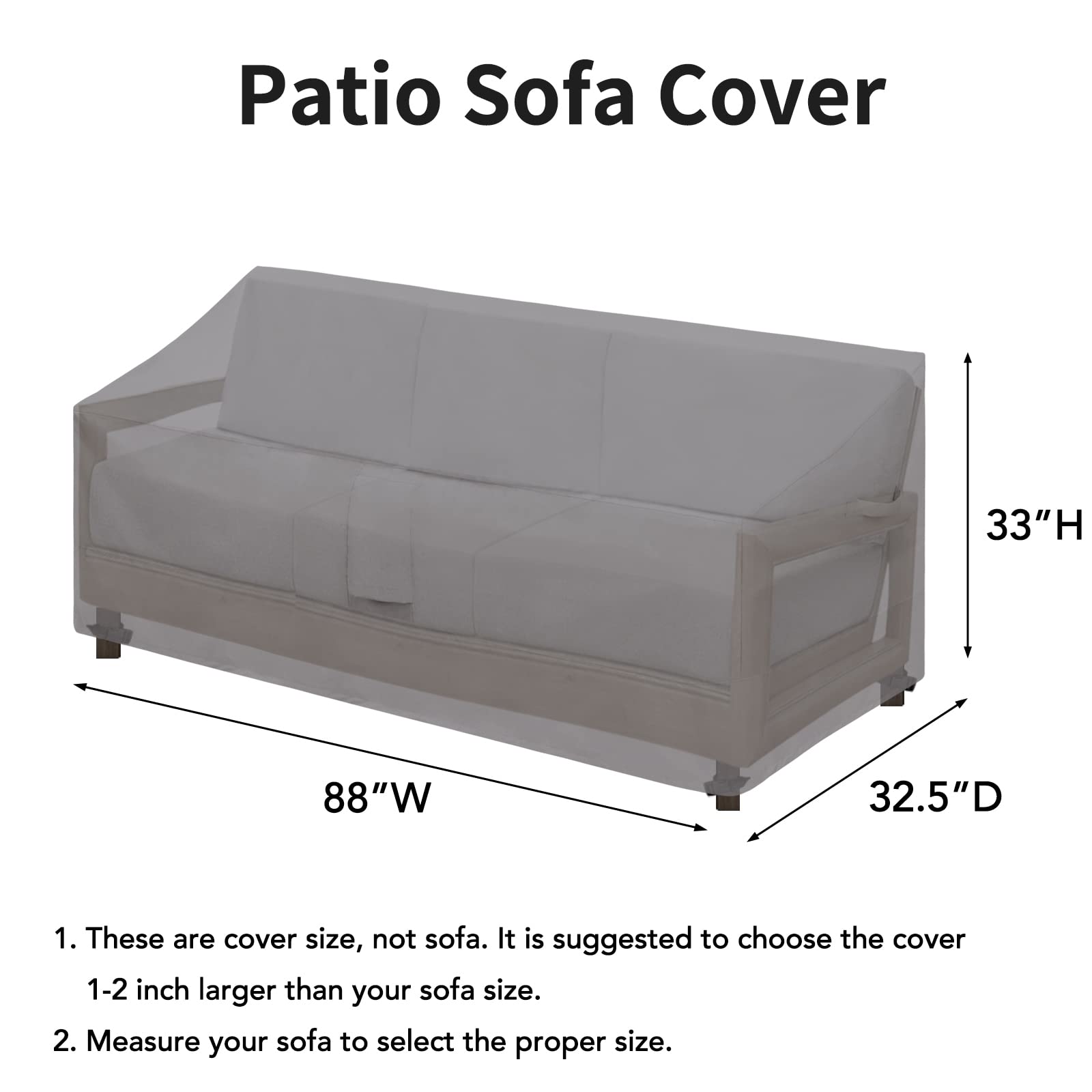 Easy-Going Waterproof Patio Sofa Cover Uv Resistant 3 Seater Outdoor Sofa Cover Weatherproof Lawn Patio Furniture Cover With Tape Sealed Seam (88Wx32.5Dx33H Inch, Gray)