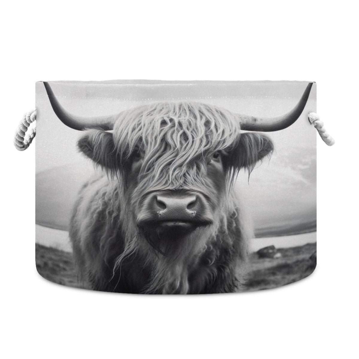 Wellday Cotton Rope Basket Highland Cow Baby Laundry Basket For Blankets Toys Storage Basket