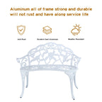 Jardin De Centennial Patio Garden Bench Metal Park Bench Cast Aluminum Outdoor Furniture With Floral Rose For Patio,Park,Lawn,Yard (White)