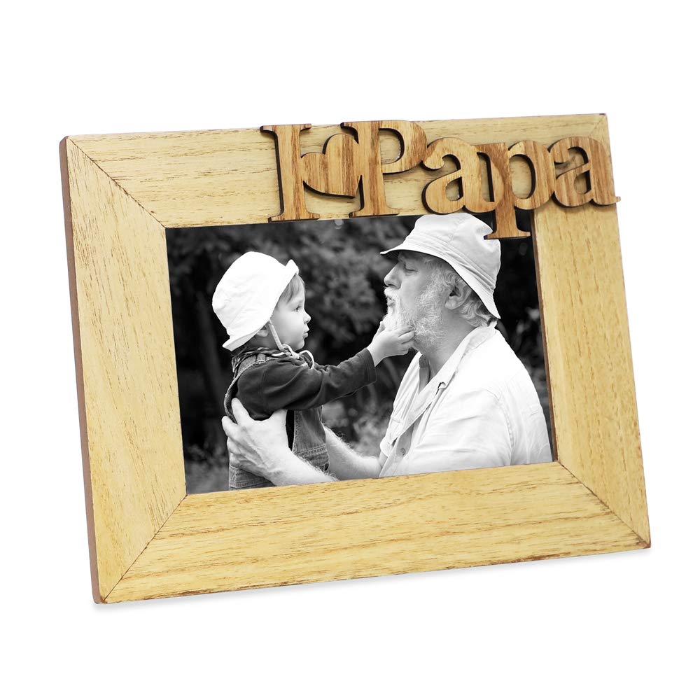 Isaac Jacobs Natural Wood Sentiments I Love Papa    / I Heart Papa Picture Frame, 4x6 inch, Photo Gift for Papa, Grandpa, Family