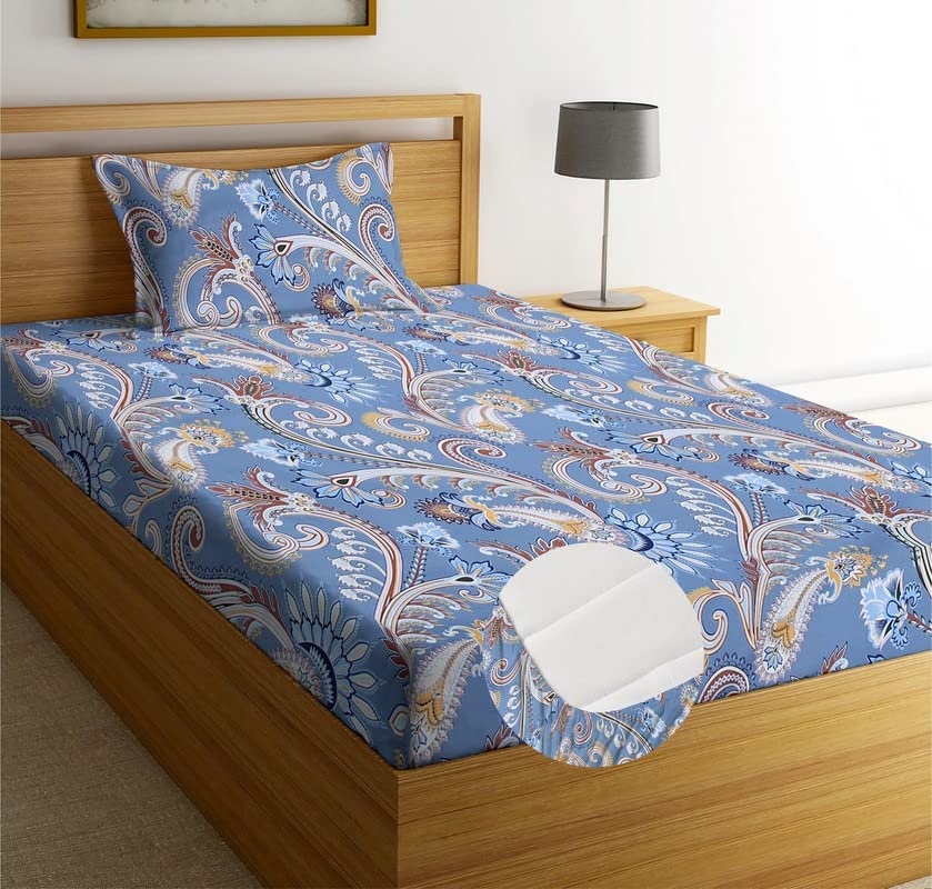 Rvans Creations Cotton Feel Glace Cotton All Round (Elastic Fitted) Single Bed Bedsheet with 1 Pillow Cover 4 Feet x 6 Feet  4