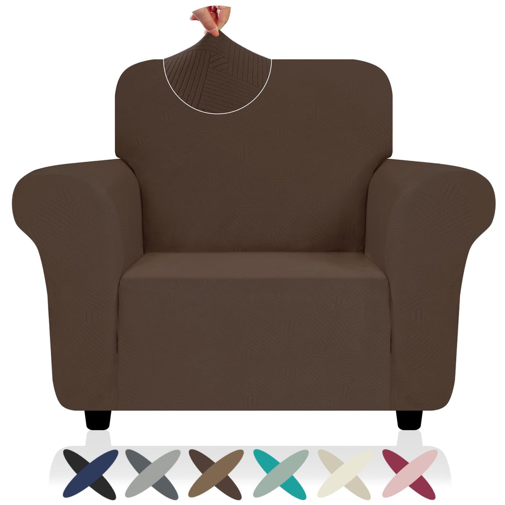 Znsayotx Chair Cover With Arms (31'-46'), New Striped Sofa Chair Covers For Living Room, Dogs Pet Friendly Anti-Slip Chair Protector Spandex Armchair Slipcovers (Coffee, Chair)