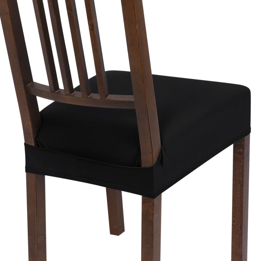 Searchi Stretch Dining Chair Seat Covers Set Of 4, Soft Removable Washable Seat Covers For Dining Chairs, Dining Room Seat Cover Protector (Rear-Covered, Pure Black)