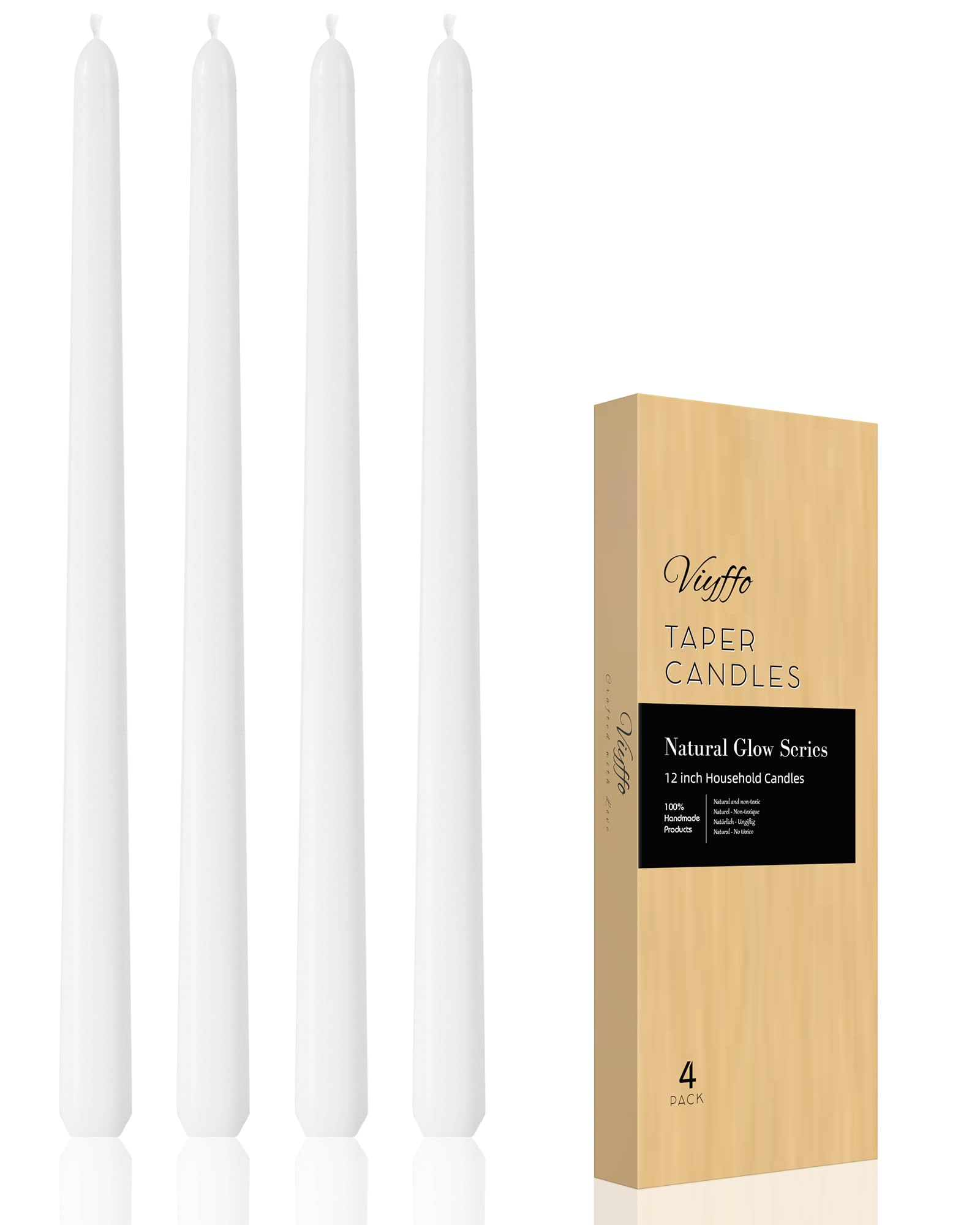 Taper Candles 12 Inch White Set of 4 Unscented, Dripless, Smokeless Long Tall Tapered Candlesticks Wedding Home Decor Dinner