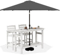 SERWALL Outdoor Bar Set with 9ft Umbrella, All-Weather HDPE Patio Bar Chairs and Table, Outdoor Furniture Set, White (Umbreall B