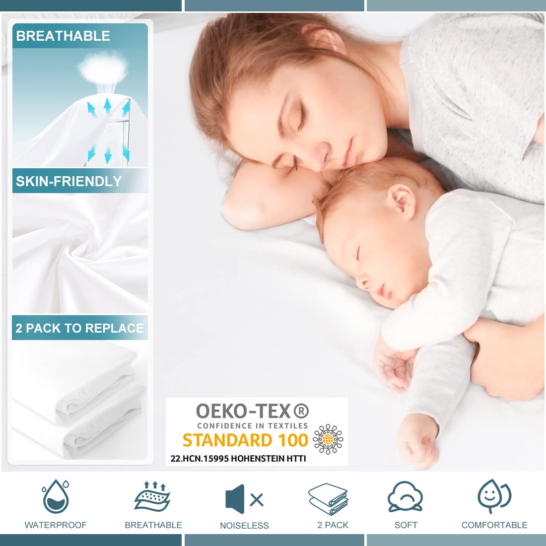 Mattress Protector Queen Size Waterproof, 6'-25' Fitted Deep Pocket Mattress Cover, Breathable Noiseless Queen Mattress Protector Bed Cover - Vinyl Free