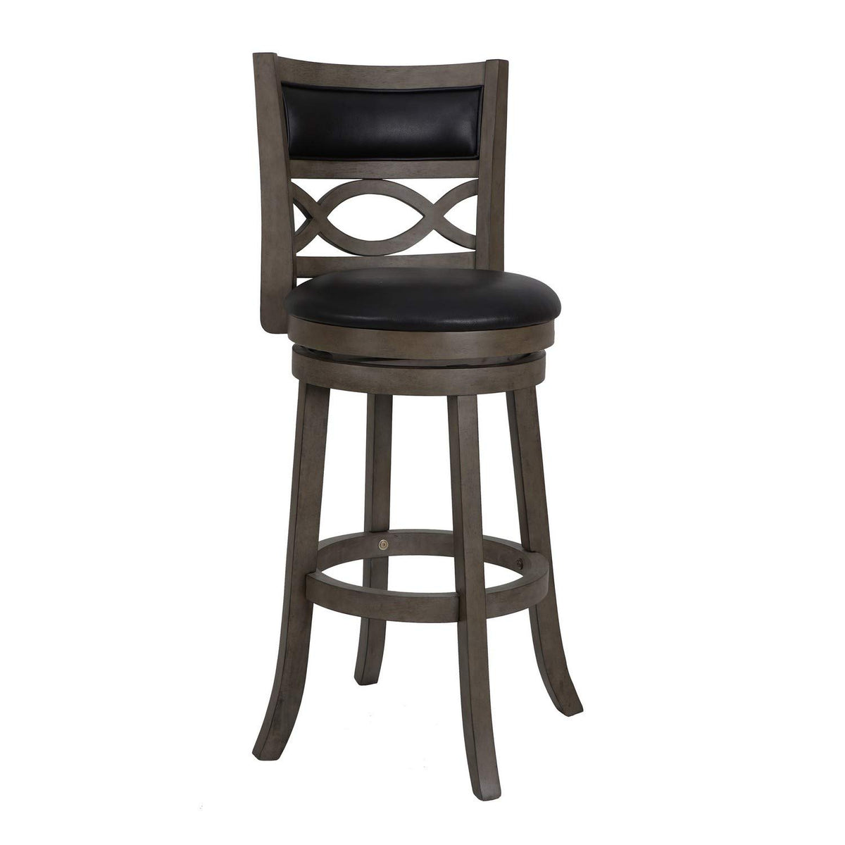 Benjara Curved Lattice Back Swivel Barstool with Leatherette Seat, Gray and Black