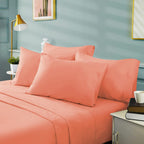 Bysure 6 Pieces Bed Sheets Set(Queen, Coral) - Super Soft 1800 Thread Count 100% Microfiber Sheets With Deep Pockets, Wrinkle &
