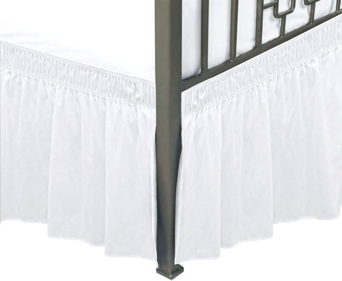 Biscaynebay Wrap Around Bed Skirts With Split Corners For Full Beds 14' Drop, White Elastic Dust Ruffles Easy Fit Wrinkle & Fade Resistant Silky Luxurious Fabric Solid Machine Washable