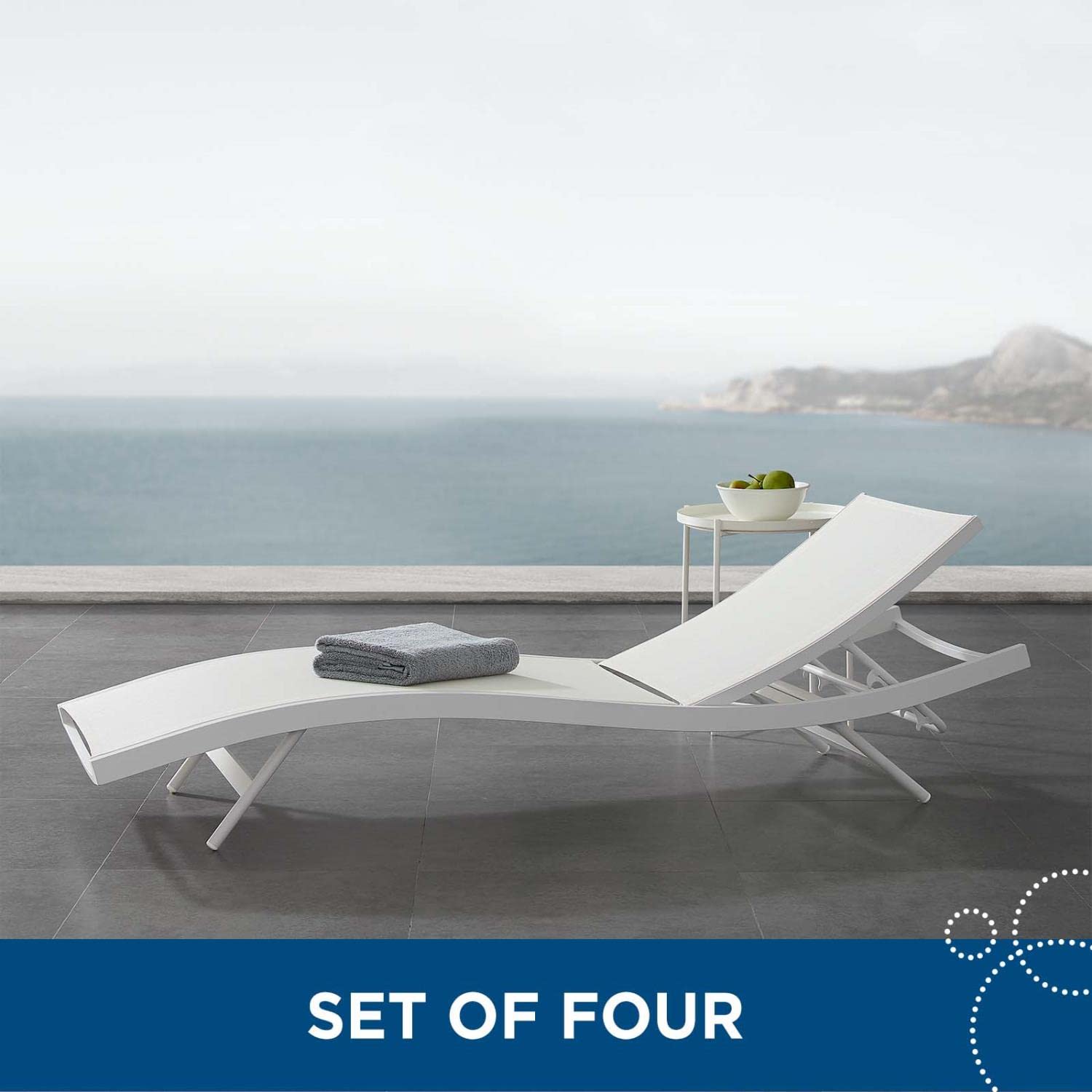 Modway Glimpse Outdoor Patio Mesh Chaise Lounge Set Of 4 In White White
