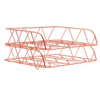 Pag 2 Packs Desktop File Organizer Metal Stackable Horizontal Letter Tray Paper Holder Rack, Rose Gold