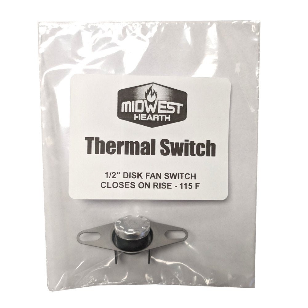 Midwest Hearth Thermal Fan Switch for Fireplace Blower - 115°F ON, 90°F OFF, Steel, Silver