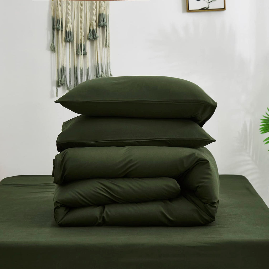 Karever Army Green Comforter Set Deep Green Bedding Set Solid Green Comforter Set Men Breathable Dark Green Bedding Set Women So