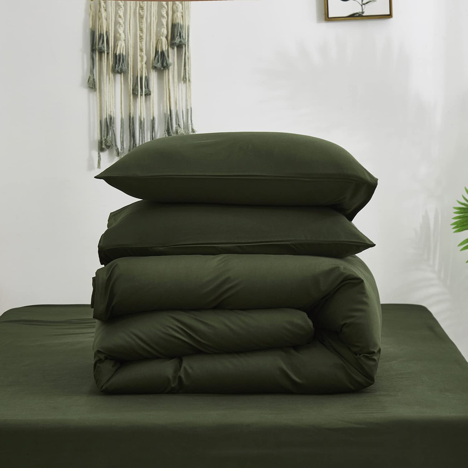 Karever Army Green Comforter Set Deep Green Bedding Set Solid Green Comforter Set Men Breathable Dark Green Bedding Set Women So