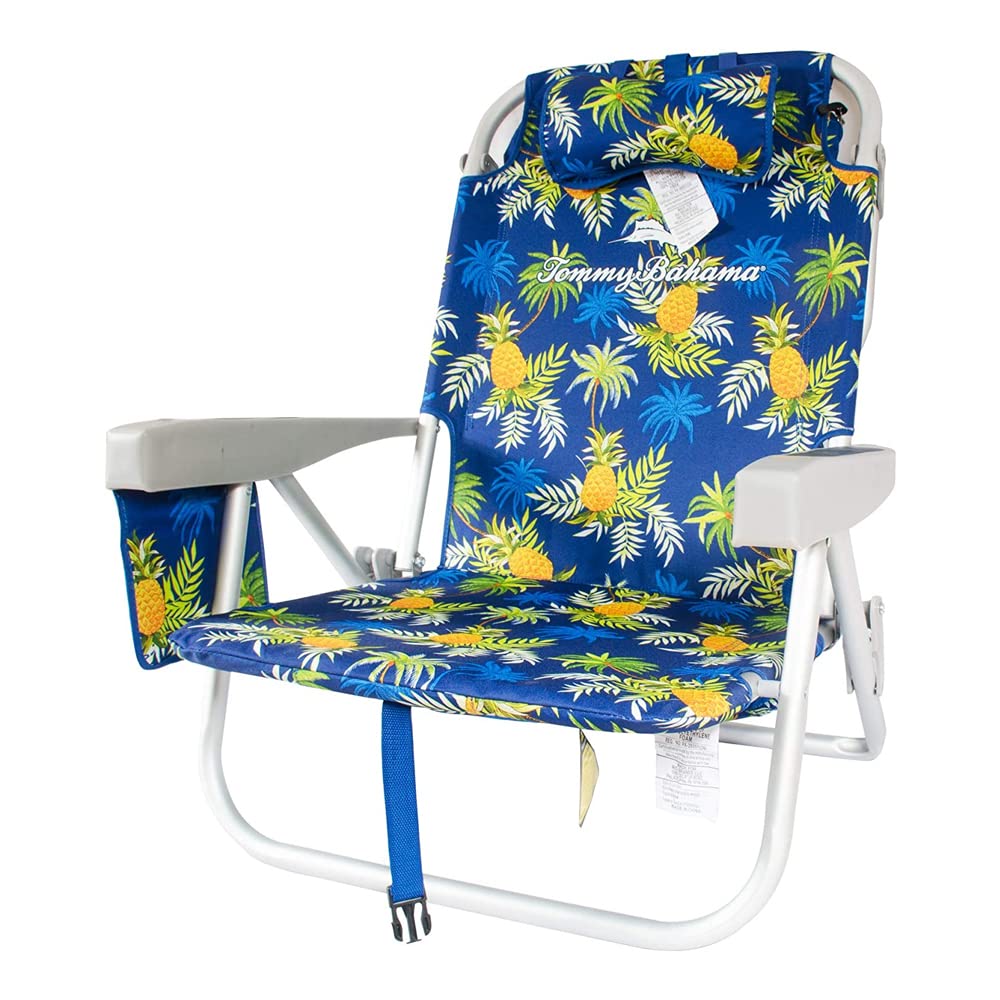 Tommy Bahama Backpack Beach Chair 5 Position Lay Flat Yellow Pineapple Polyester