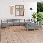 vidaXL Solid Pinewood Patio Lounge Set 10 Piece Garden Outdoor Terrance Backyard Furniture Set Wooden Lounge Sofa Seating Chair Seat Gray