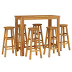 vidaXL Patio Dining Set 7 Piece, Outdoor Hightop Table and Chairs, Counter Height Desk, Pub Table Set for Porch Backyard, Farmhouse, Solid Acacia Wood Brown