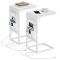 TUTOTAK C Shaped End Table with Charging Station, Side Table with 2 USB Ports and Outlets, C-Shaped Snack Table with Cloth Bag, 