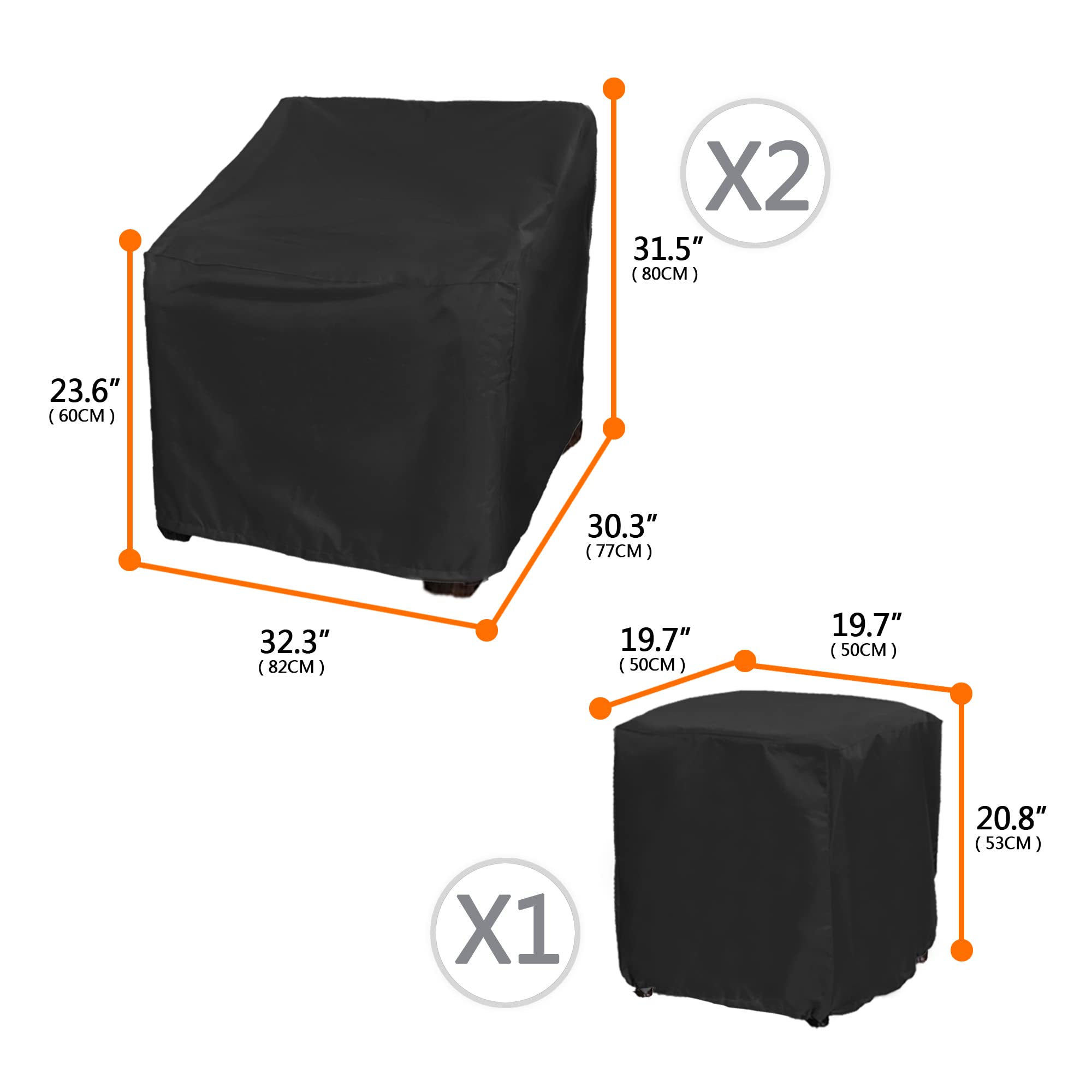 Baner Garden Patio Furniture Covers,Outdoor Furniture Cover Waterproof,Patio Furniture Set Covers For 3 Piece Outdoor Bistro,Patio Sofa Covers Set For 2 Chairs And Coffee Table,Black