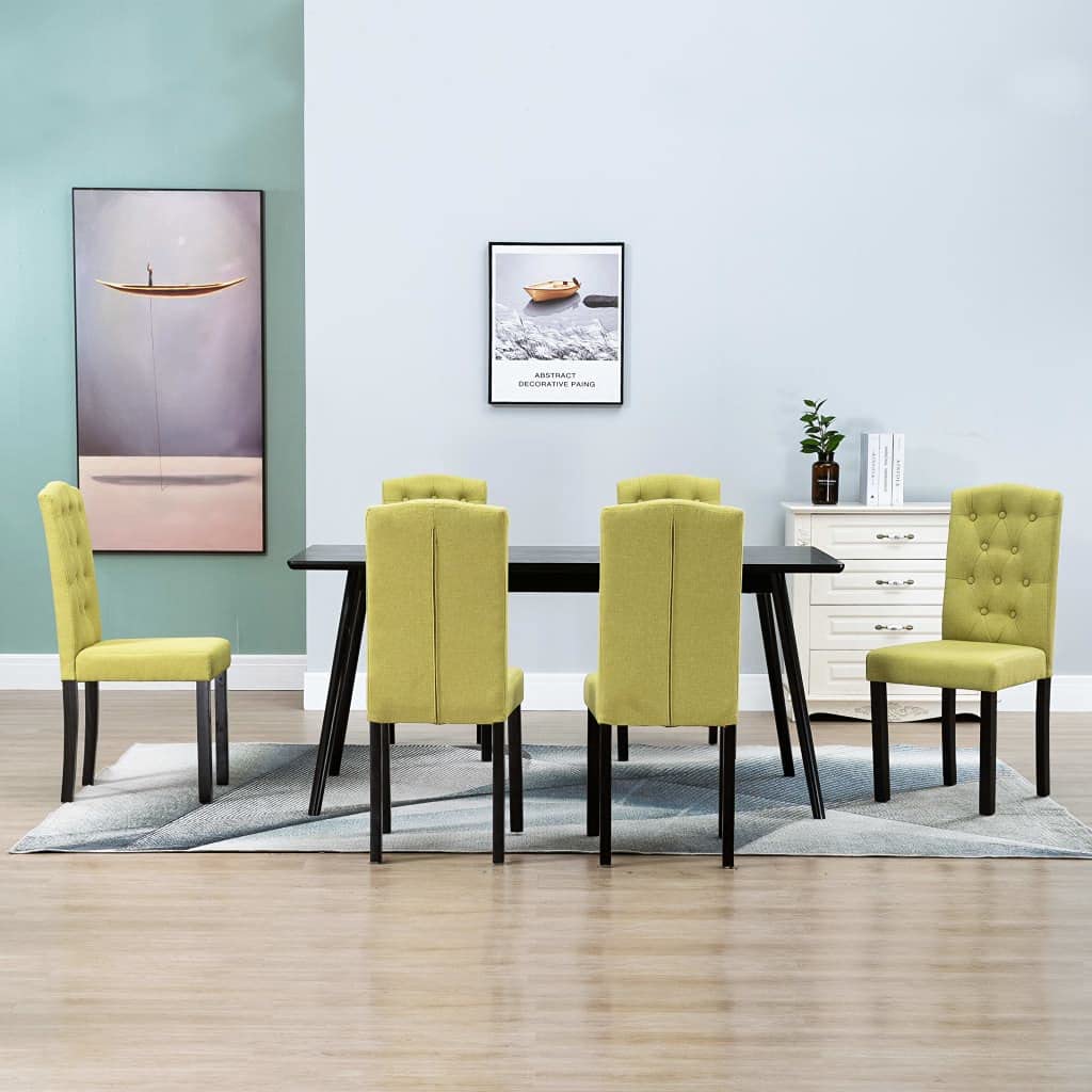 vidaXL Dining Chairs - Set of 6 - Elegant Design, Ergonomic Comfort, Solid Wood Legs, Easy Assembly, Green Fabric Upholstery
