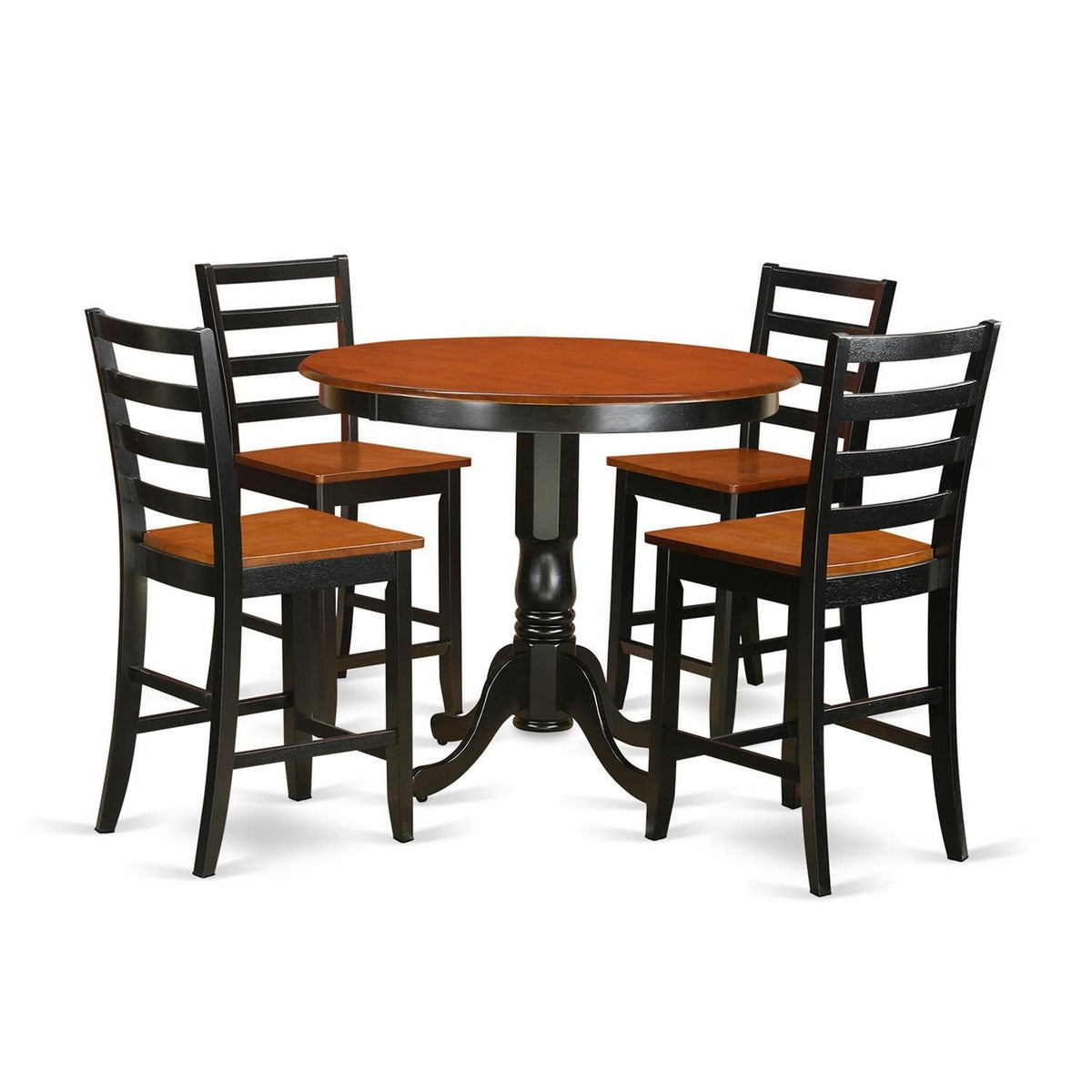 East West Furniture Trenton 5 Piece Counter Height Pub Set Includes a Round Dining Room Table and 4 Kitchen Chairs, 42x42 Inch, Black & Cherry
