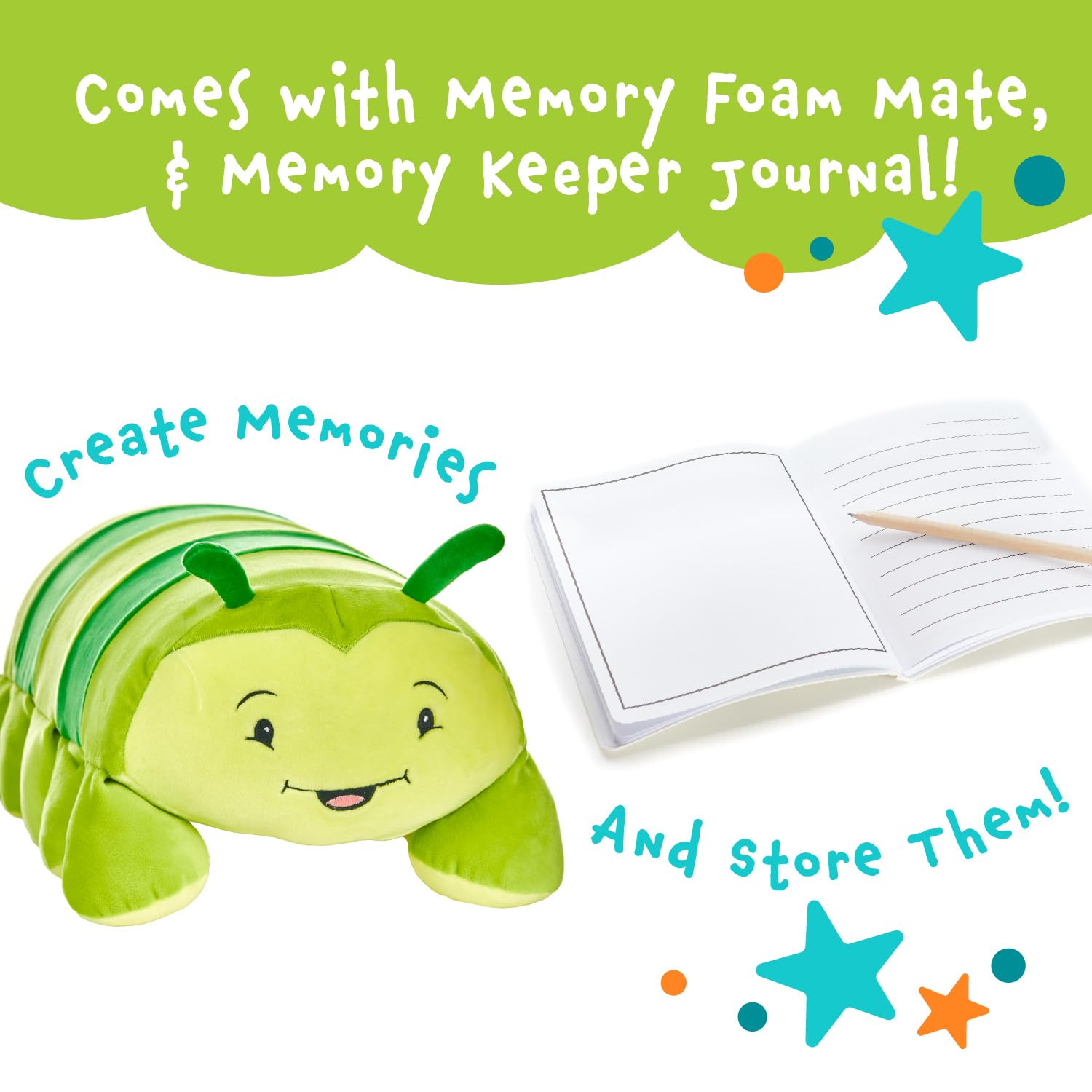Memory Mates Charlie The Caterpillar Memory Foam Pillow Plush,15    Stuffed Animal