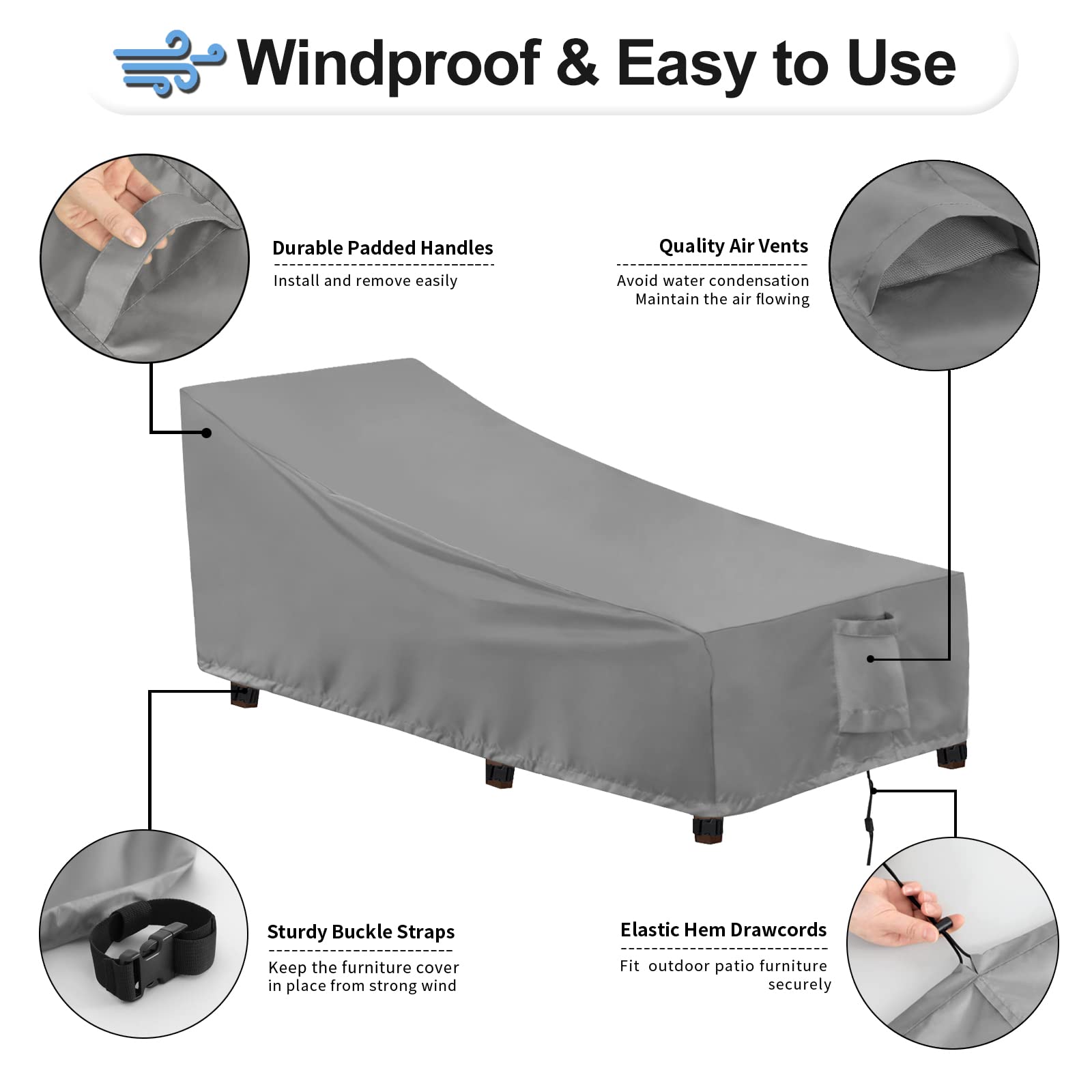 Outdoorlines Outdoor Waterproof Patio Chaise Lounge Chair Cover - Uv Resistant Lounger Covers Heavy Duty Weatherproof Patio Sofa Furniture Covers, 2 Packs, 78Wx35.5Dx33H Inches, Gray