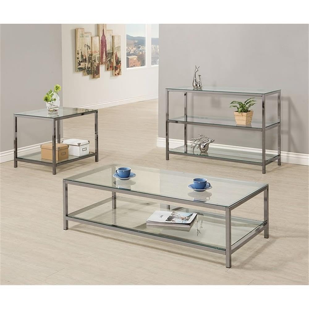 Coaster Furniture 2-Shelf Sofa Table Black Nickel and Clear 720229