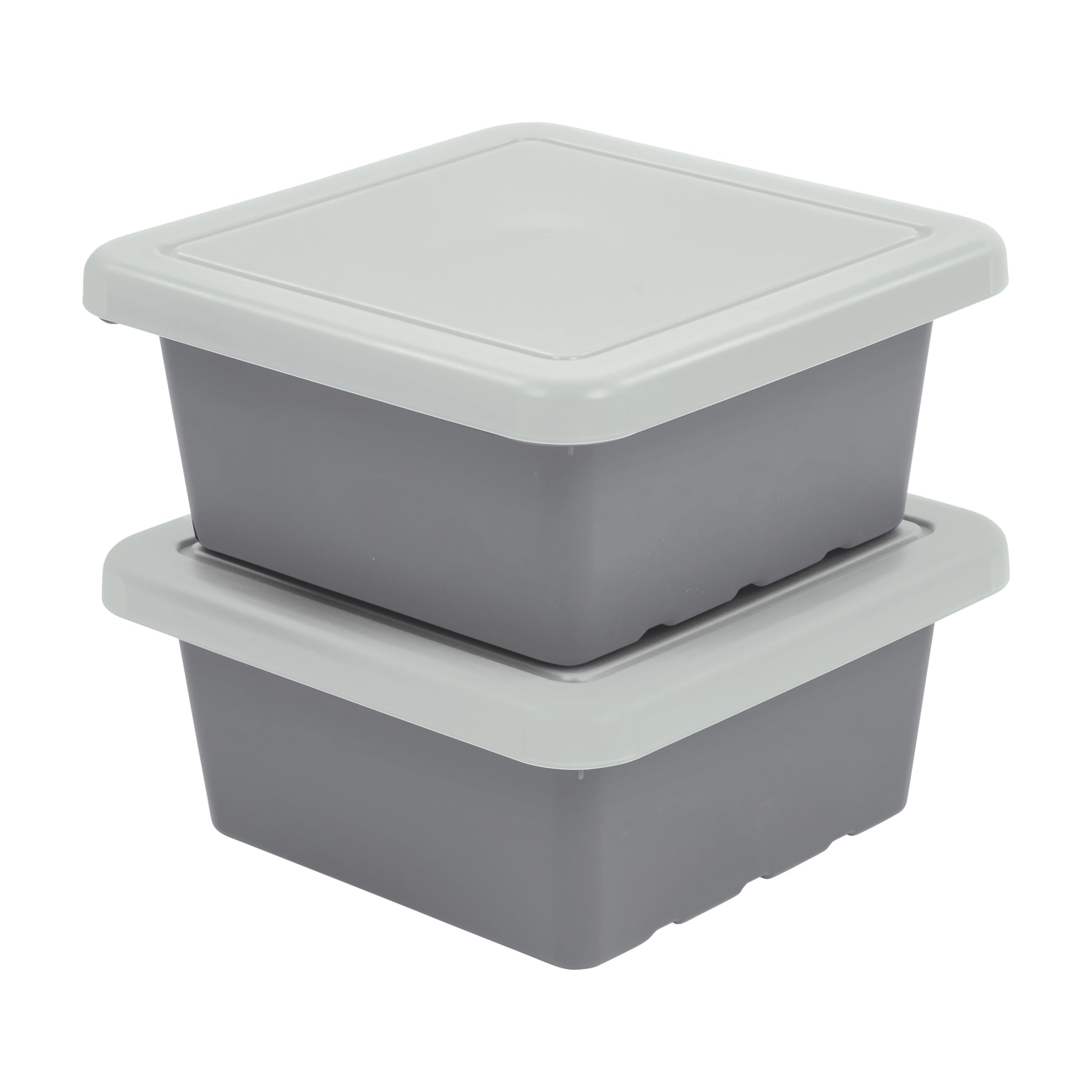ECR4Kids Square Bin with Lid, Storage Containers, Grey, 2-Pack