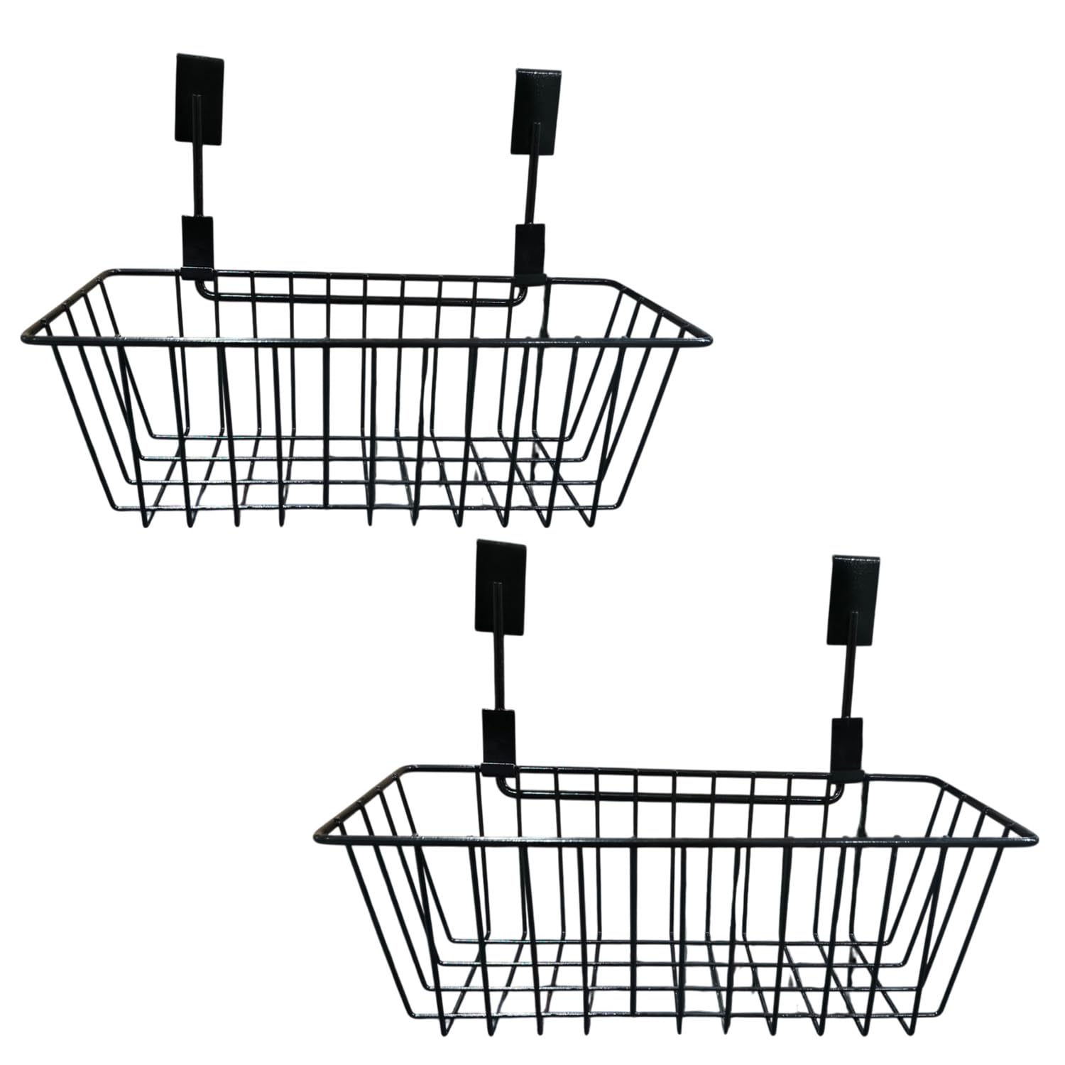 Go Hooked Metal Wire Multipurpose Over Door Basket Hanging Cabinet Storage Organizer Bin For Kitchen Pantry Bathroom Black Space