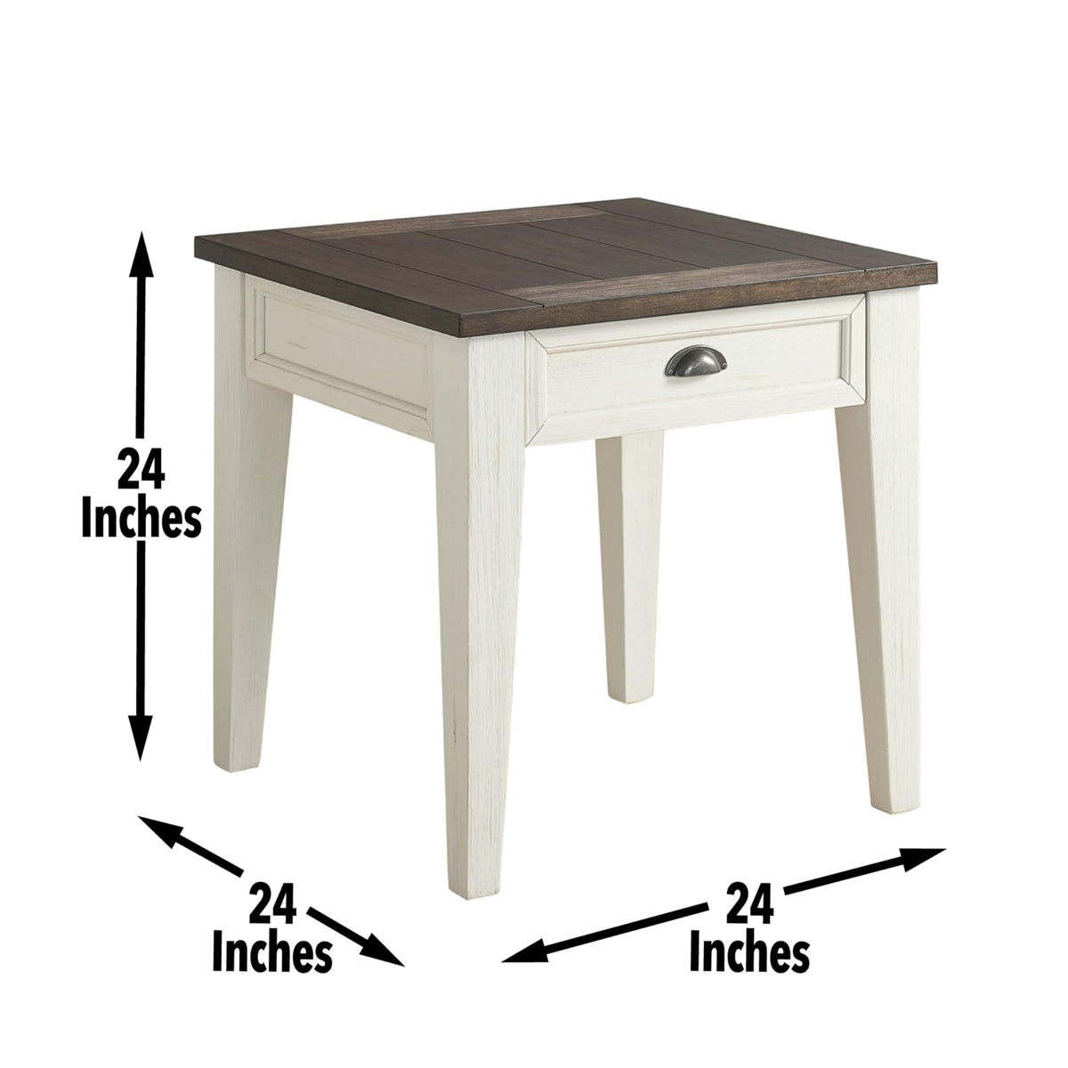Steve Silver Cayla, Two-Tone Finish, Base, Top, Vintage Look Drawer End Table, 24" L x 24" W x 24" H, Dark oak, Antique white