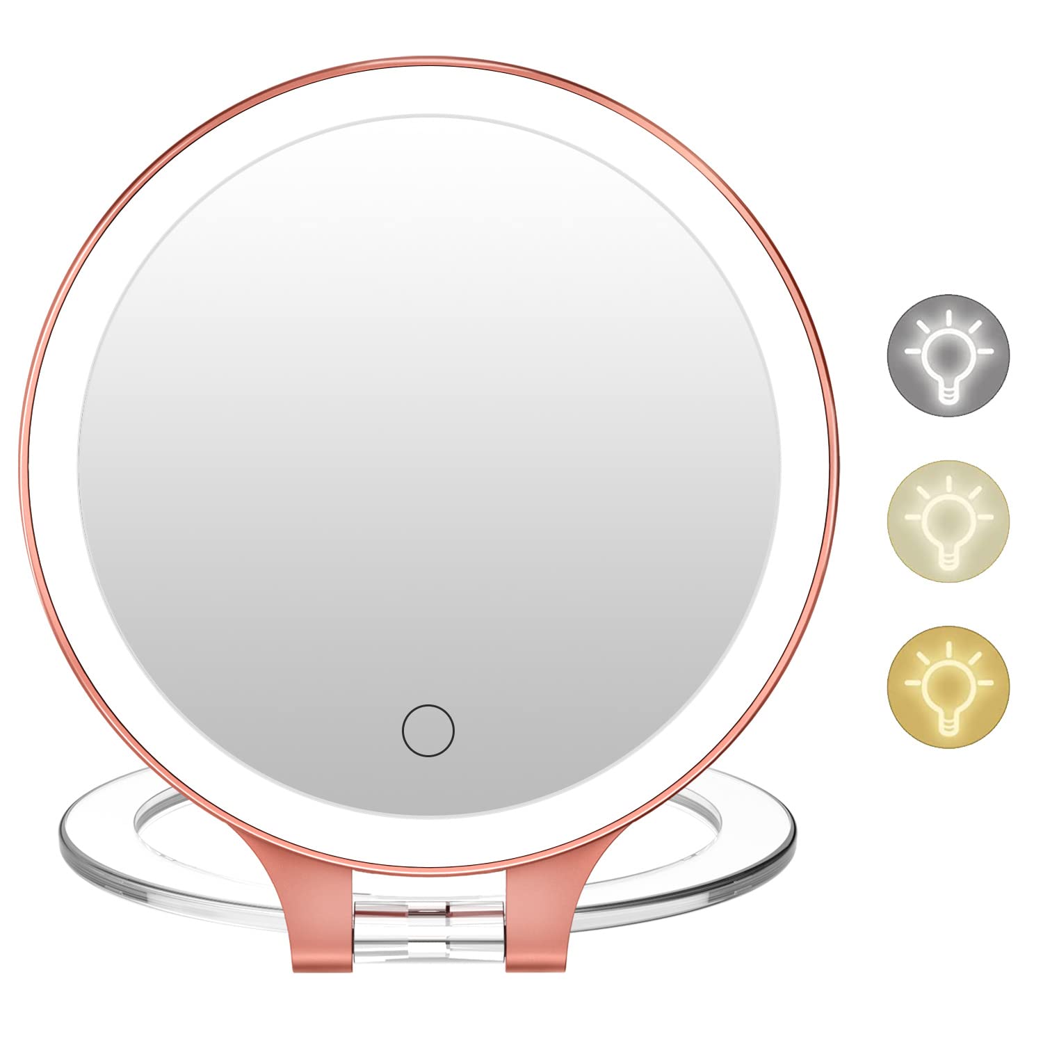 FASCINATE Magnifying Mirror 10X 1X Double Sided Magnification, Makeup Vanity Mirror Rechargeable Lighted with 3 Color Setting Ad