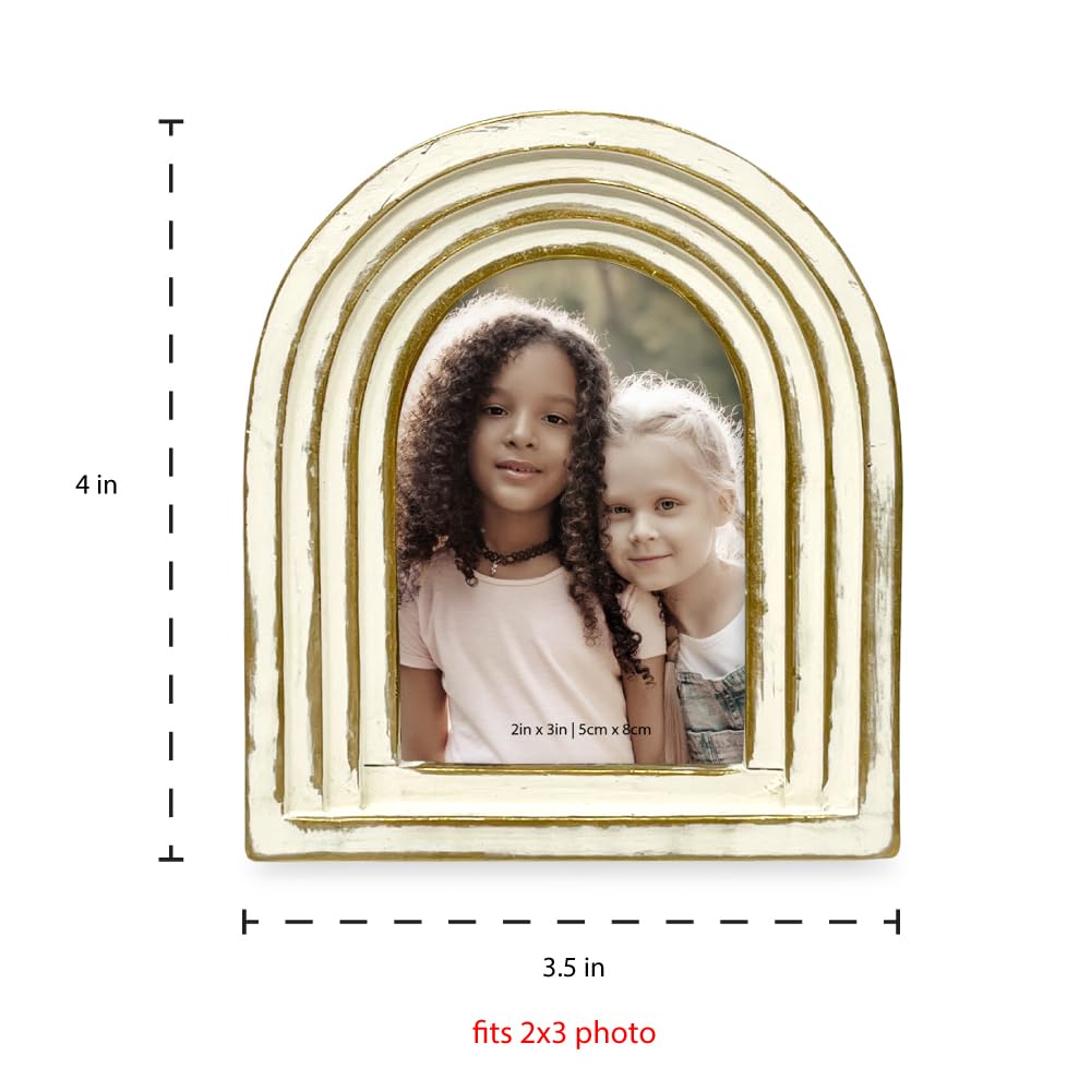 Isaac Jacobs 2X3 Vertical White With Gold Arc Resin Picture Frame With Gradient Design, Decorative Photo Frame, Tabletop & Wall