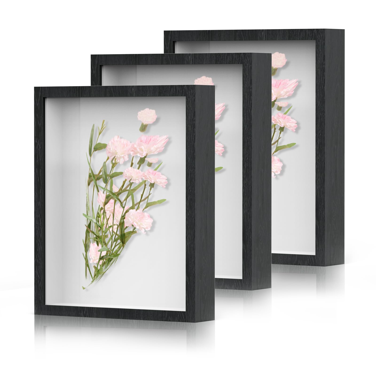 Shadow Box Frame 8x10 - 3 Pack Wood Deep Shadowbox with Glass Shadow Boxes Display Cases Suitable for Photos, Dried Flowers, Han