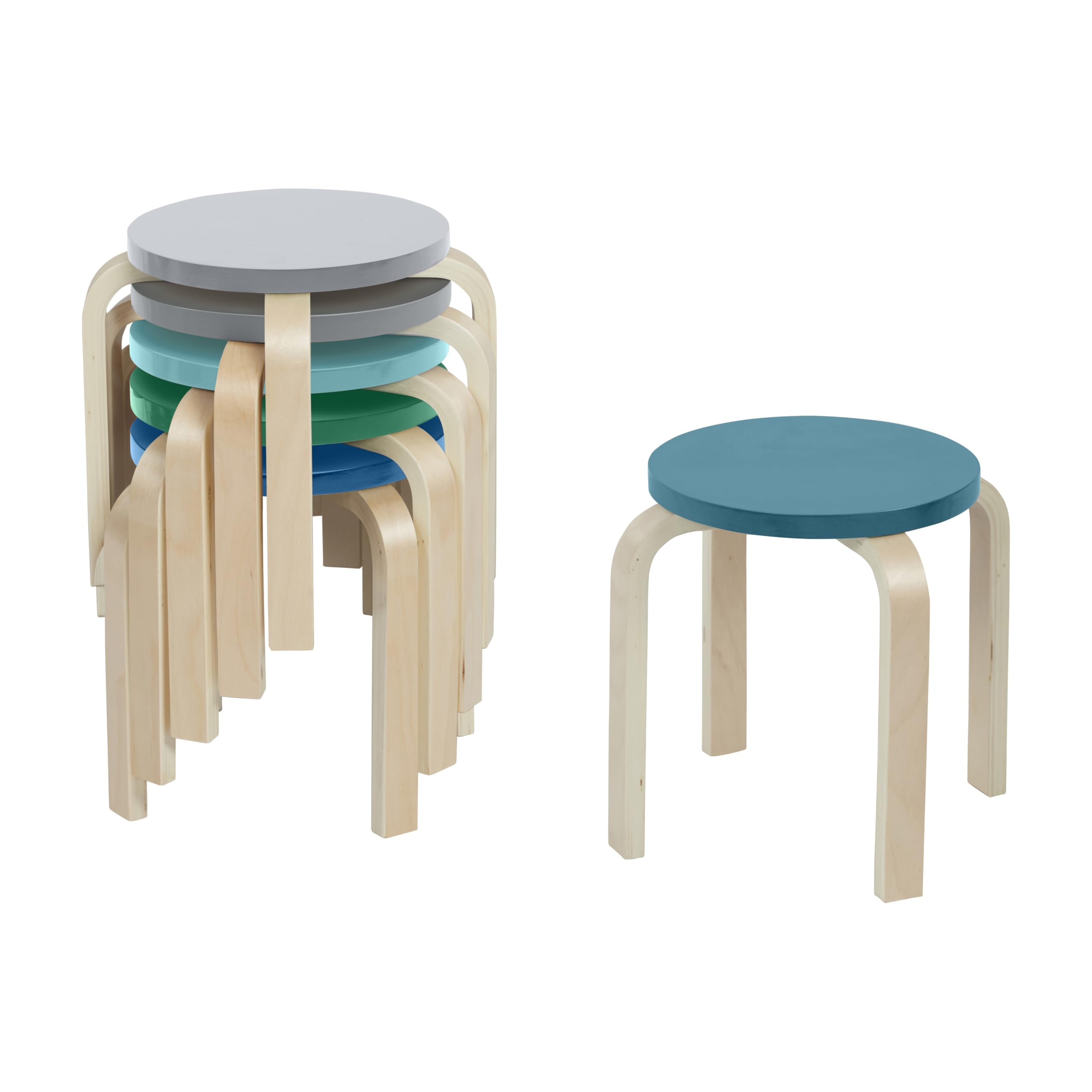 ECR4Kids Bentwood Stackable Stools, Classroom Furniture, Contemporary, 6-Piece