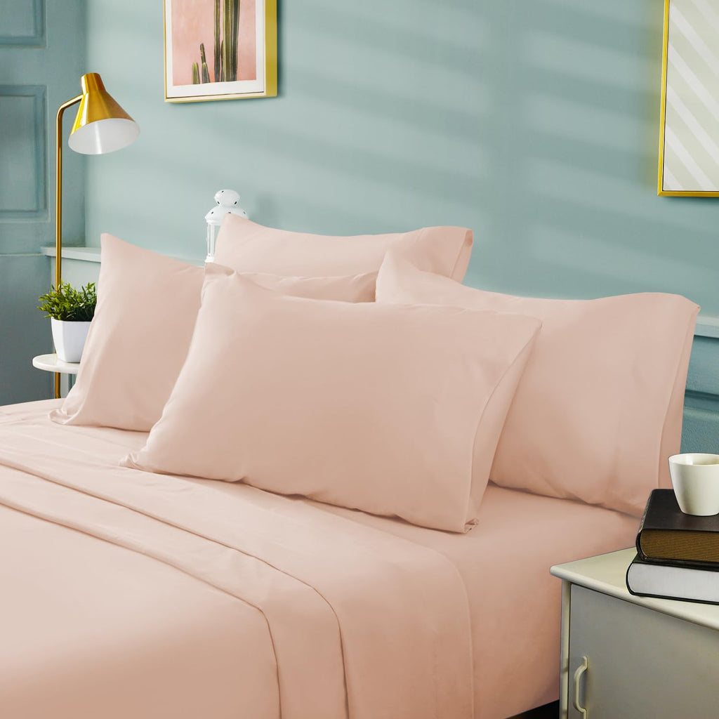Bysure 6 Pieces Bed Sheets Set(King, Peach) - Hotel Luxury Super Soft 1800 Thread Count 100% Microfiber Sheets With Deep Pockets